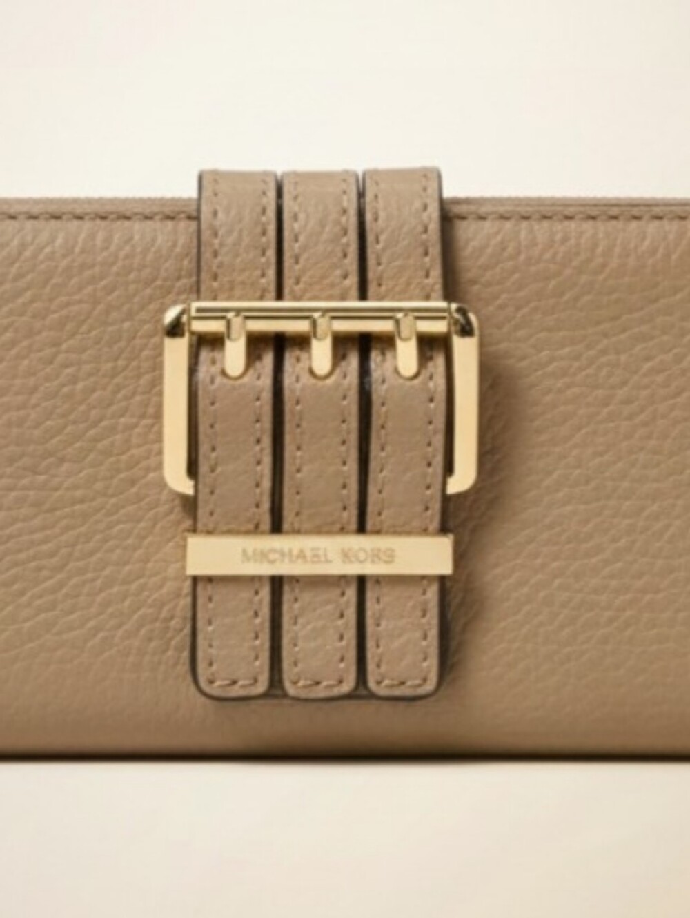 Michael Kors Taupe Pebble Leather Wallet with Gold Buckle
